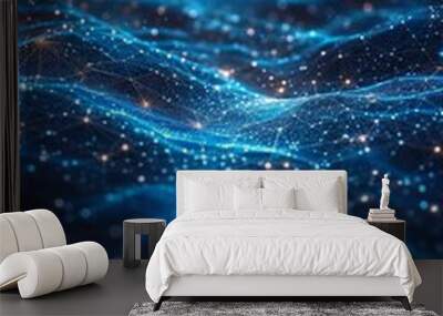 The digital layout shows a futuristic design with a network of interconnected elements and light blue hues, reflecting advanced technology and innovation. Wall mural