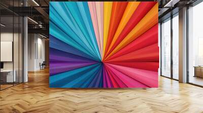 Vibrant abstract background featuring a radial burst of multicolored stripes. Perfect for modern designs, posters, web backdrops, and creative projects. Wall mural