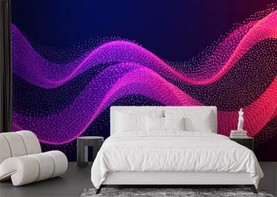 Vibrant abstract background with wavy lines and glowing dots in pink and purple hues. A modern and dynamic visual, ideal for creative projects and designs. Wall mural