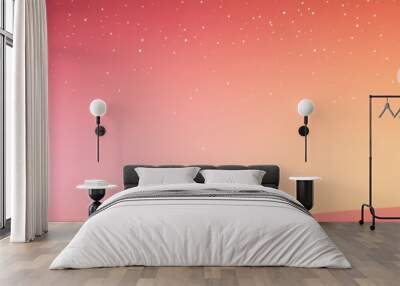 Whimsical digital illustration of a white unicorn with a rainbow mane and tail standing on a pastel gradient background with a starry sky and rainbow. Wall mural