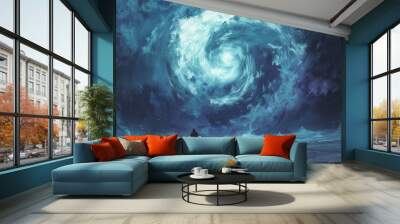 wizard conjure up a huge water vortex in the background., digital art style, illustration painting Wall mural