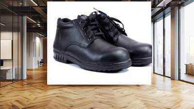 safety shoe black work boots on white background Wall mural