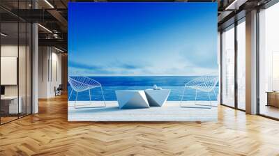 Beach dining & Sea view / 3d rendering Wall mural