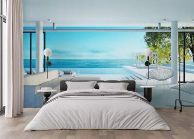 Beach living on Sea view - perfect living / 3d rendering Wall mural