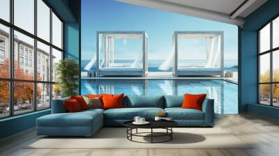 Beach lounge - ocean villa on Sea view for vacation and summer / 3d render interior Wall mural