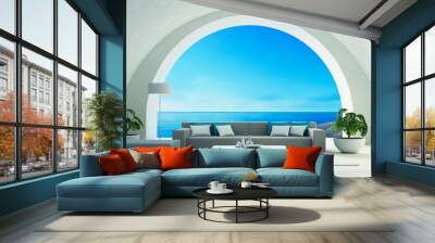 Beach Luxury Living Room - Santorini island style - 3D rendering Wall mural