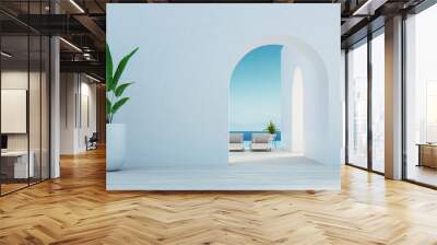 Gate to the sea view & Beach living - Santorini island style / 3D rendering Wall mural