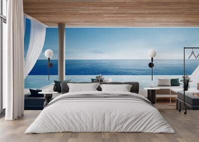 Living beach lounge - ocean villa on Sea view for vacation and summer / 3d render interior Wall mural