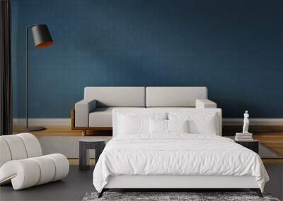 modern living room with blue wall / 3d render image Wall mural