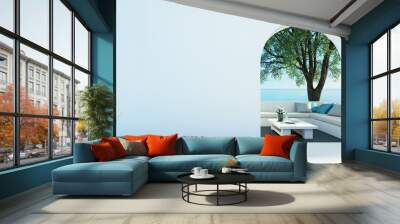 Sea view Beach luxury living - Santorini island style - 3D rendering Wall mural