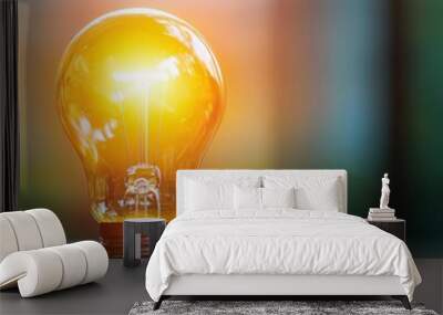 A glowing light bulb illuminating a cozy space, symbolizing creativity and innovative ideas in a warm atmosphere. Wall mural