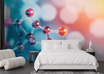 Close-up of a vibrant molecular structure, showcasing colorful atoms connected by bonds against a soft-focus background. Wall mural