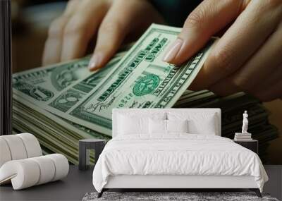 Hands counting dollar bills, financial management concept, white isolate background. Wall mural