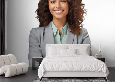  smiling young woman with folded arms , Joyful cheerful businesswoman with crossed hands Wall mural