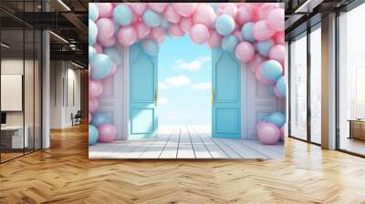 colorful pastel balloons floatingnear the door Wall mural