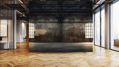 Industrial loft style empty old warehouse interior,brick wall,concrete floor Wall mural