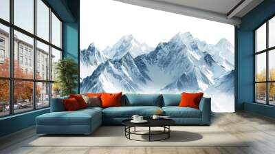 Snow-Covered Mountain Range in Winter on transparent Wall mural