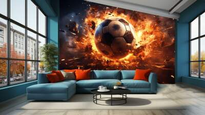 soccer ball attack with fire burst Wall mural