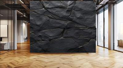 Volumetric rock texture with cracks. Black stone background Wall mural