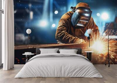 welder is welding metal , industry them bokeh and sparkle background Wall mural