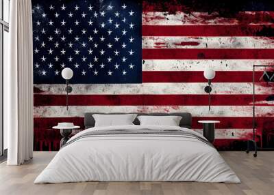 American flag of the United States of America background with a distressed vintage weathered effect also known as the Stars and Stripes, computer Generative AI stock illustration image Wall mural