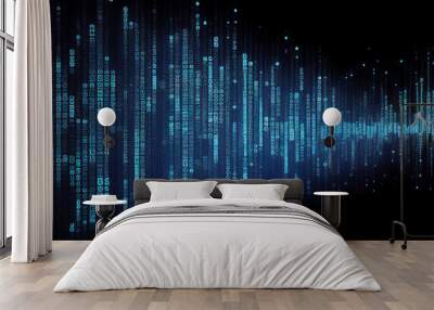 Binary computer matrix code data stream abstract background showing a coding transmission over the global internet network for cloud storage encryption, Generative AI stock illustration image Wall mural