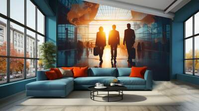 Global corporate businessmen meeting to collaborate and determine multinational worldwide business strategy and planning for the international financial market, stock illustration image Wall mural