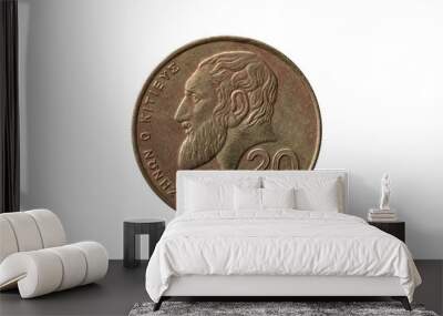 Greek old 20 cents coin dated 1994 with a portrait image of Zeno of Citium cut out and isolated on a white background Wall mural