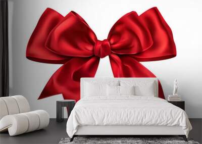 Red gift ribbon bow of silk or satin used on a Christmas or birthday present, png file cut out and isolated on a transparent background, festive stock illustration image Wall mural