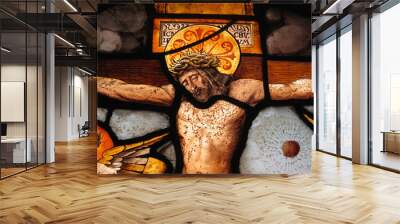 The Crucifixion Of Christ Medieval Stained Glass Panel Wall mural