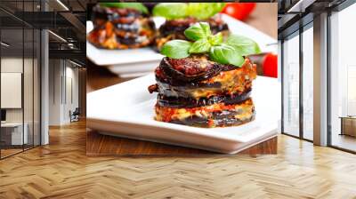 parmigiana di melanzane: baked eggplant - italy, sicily cousine- Wall mural