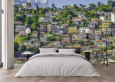 House covered hillside in Fort-de-France, capital city of Martinique, an overseas department of France.  Wall mural