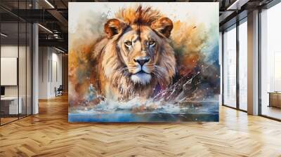 lion cartoon watercolor clipart lion illustration Generative AI Wall mural