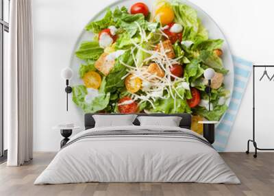 Salad on plate on white background  Wall mural