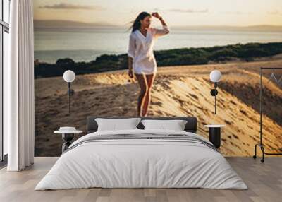 moroccan girl in the dunes of the south of spain and beach coast white tarifa bolonia Wall mural