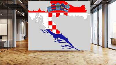 Vector Croatia topographic map. Republic of Croatia flag on borders of the country. Flat style design. Republic of Croatia border contour. Original color flag. Vector graphic design clip art symbol Wall mural