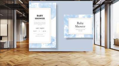 Designer baby shower watercolor invitation card for baby and kids new born celebration. Modern banner, template. It's a boy. Vector illustration Wall mural