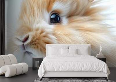 Curious Fluffy Rabbit A Pristine White Portrait of a Captivating Creature Wall mural