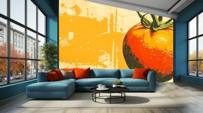 Luscious ripe tomato with a vibrant red hue and juicy texture set against an abstract painted backdrop showcasing the natural beauty and culinary potential of this iconic fruit vegetable Wall mural