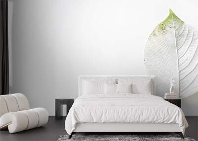 Unique white leaves against white background, symbolizing eco-conscious efforts to combat climate change. Wall mural