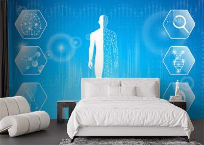 abstract background technology concept in blue light,brain and human body heal ,technology modern medical science in future and global international medical with tests analysis clone DNA human Wall mural