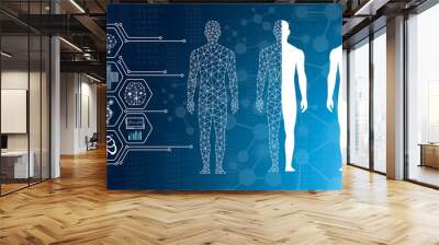 abstract background technology concept in blue light,brain and human body heal ,technology modern medical science in future and global international medical with tests analysis clone DNA human Wall mural