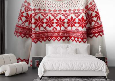 White and red knitted Christmas jumper isolated on a transparent background Wall mural