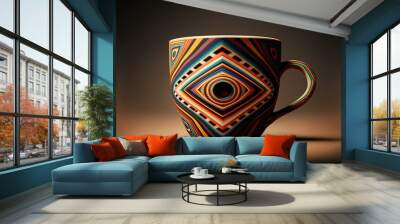 Coffee cup in ojos de dios style, concept of Mexican Folk Art and Sacred Geometry, created with Generative AI technology Wall mural