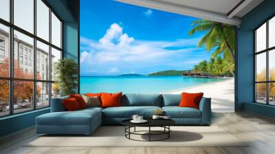 Beautiful tropical beach and sea with coconut palm tree - Holiday Vacation concept Wall mural