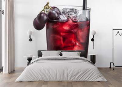 Vodka cocktail with grape juice, ice grapes. On white background with reflection. Wall mural