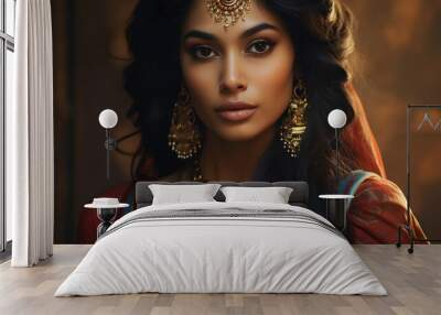 Beautiful indian woman in saree and jewelry Wall mural