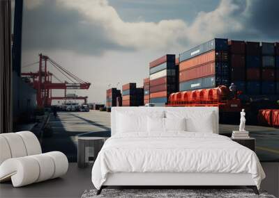 container cargo freight ship in port Wall mural