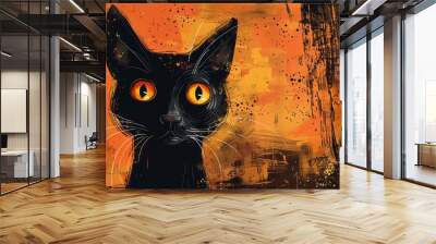 Halloween background with black cat Wall mural