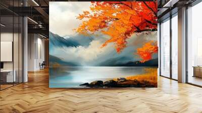 landscape oil painting with nature landscape. Home decor Wall mural